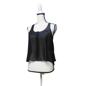 Material Girl Junior’s Back Cutout Fringe High-Low Tank Top, Black, Size XS